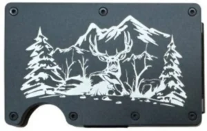 custom design of mountains and deer laser engraved on wallet